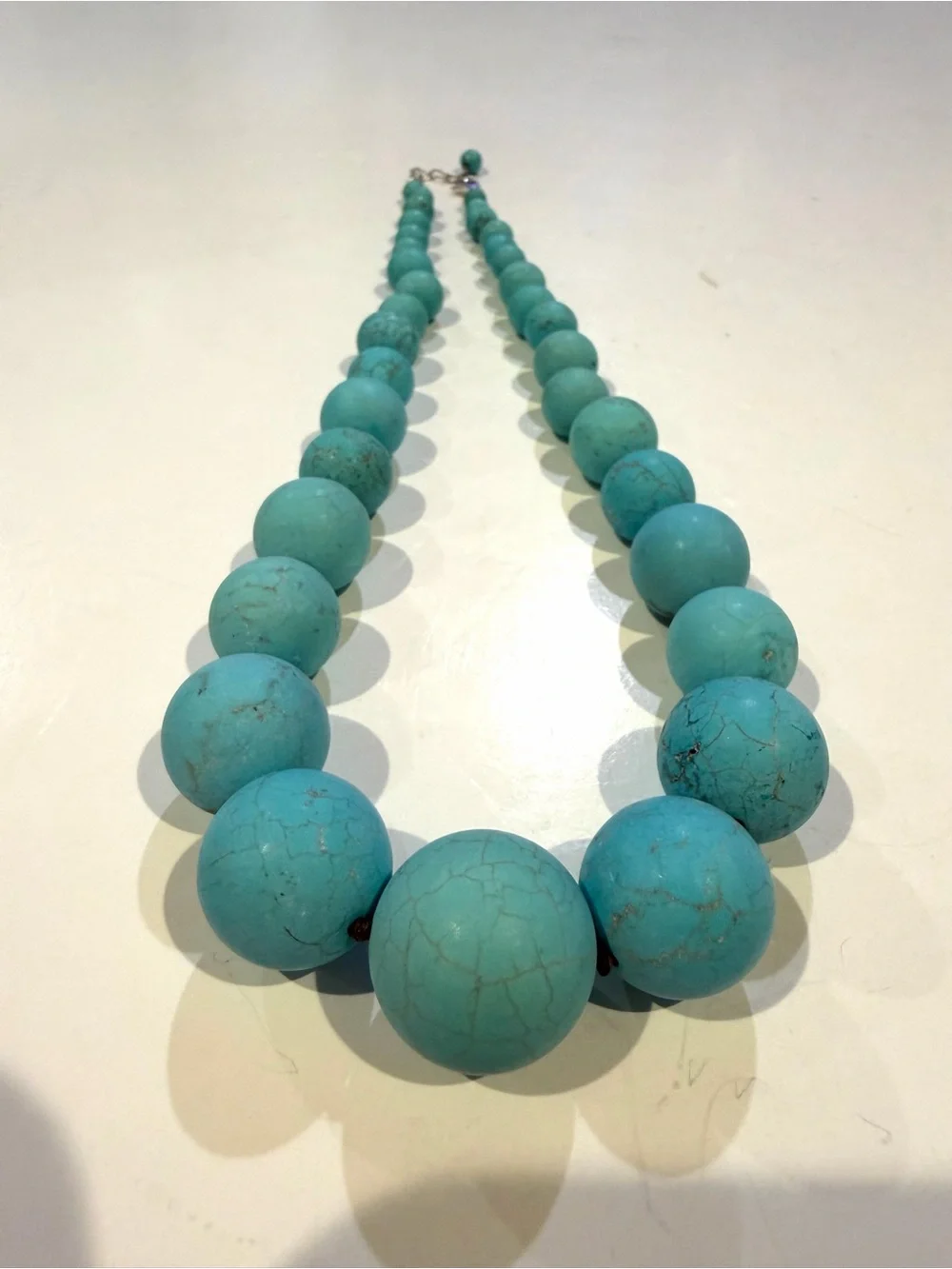 Turquoise Graduated Large Bead Statement Necklace 925 Sterling Silver Clasp